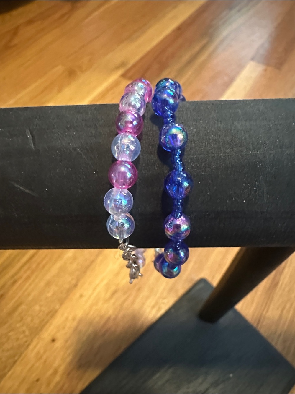 Pink and Blue Iridescent Beaded Bracelets - Set of 2